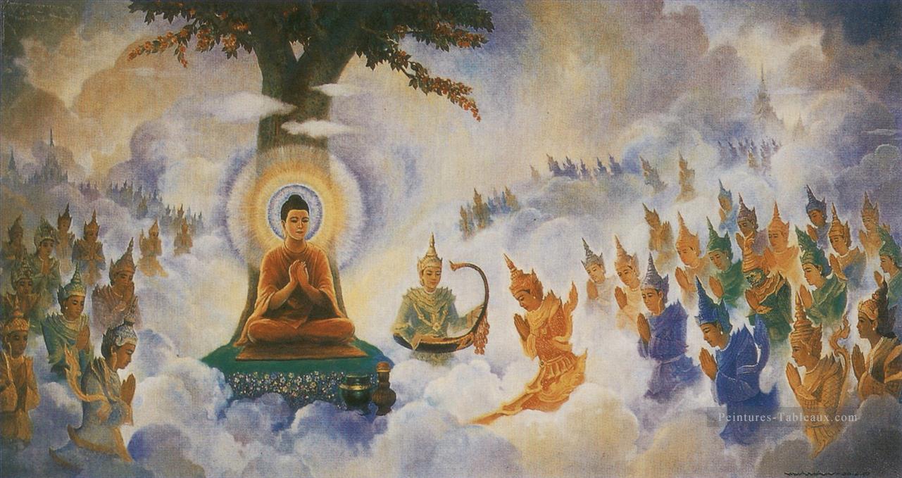 Bouddha prêchant l’Abhidhamma à son ancienne mère bouddhisme Peintures à l'huile